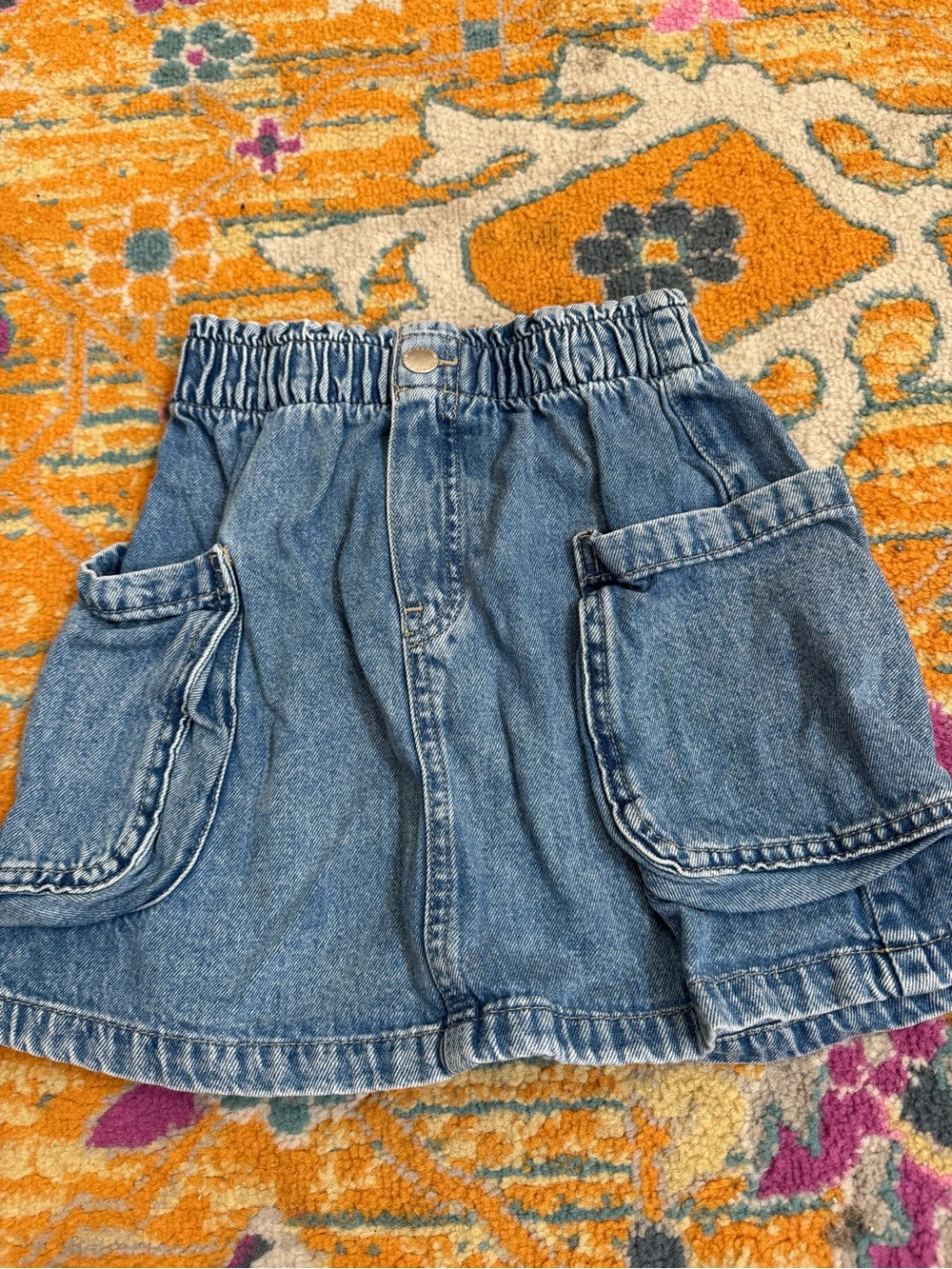 H & M Girls Elastic Waist Denim Mini Skirt with Front Pockets - 8